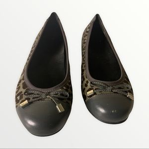 Vionic Spark Minna Slip On Cap Toe Grey Bow Leopard Ballet Bow Toe Flats Shoes